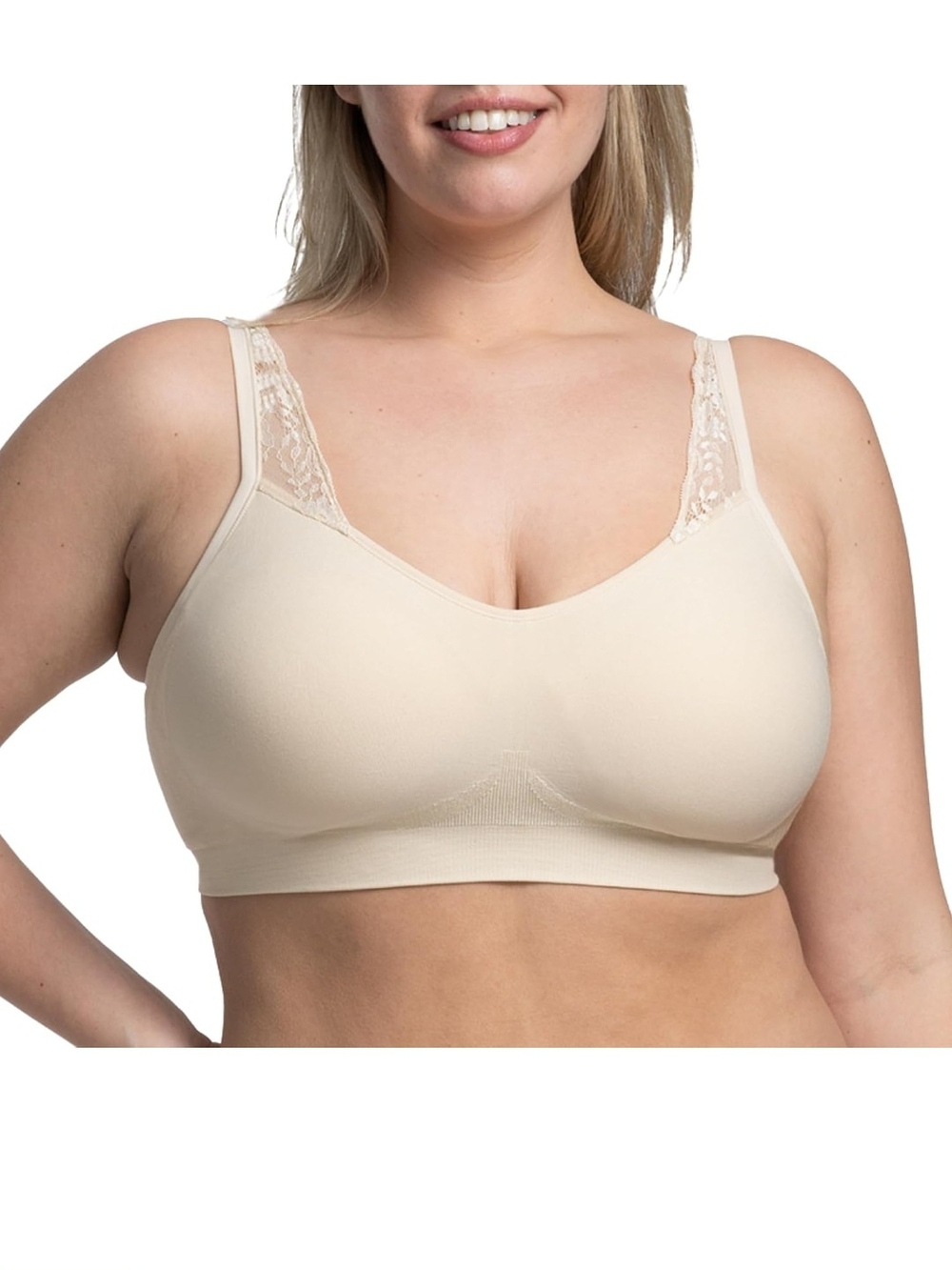 Lace-Trim Wireless Comfort Bra in Cream